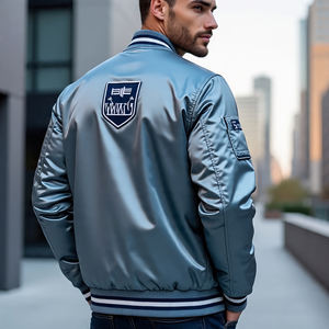 <b>Men's</b> Crew Neck Lightweight Bomber Varsity Jacket <b>Men</b> <b>Flight</b> MA1 Satin Bomber Jacket <b>Men</b> - Product Image 6