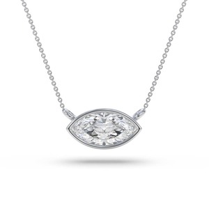 Colgante solitario con diamante de corte marquesa engastado en bisel, de oriente a oeste, de 0.30 ct, diamante cultivado en laboratorio en platino, para fiestas, de lujo. - Product Image 2
