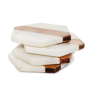 White Marble & Wooden <b>Coasters</b> Handcrafted Tea Coffee <b>Coasters</b> - Product Image 3