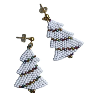 Handmade Customized Beaded Embroidery White Earrings for Women <b>Girls</b> Classic Party Fashionable Face Design from India - Product Image 1