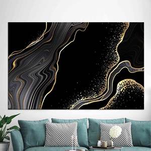 Tableau mural élégant en toile marbrée noire et dorée : Impression sur verre trempé, toile encadrée - Product Image 1