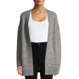 Cardigan Aperto per Ragazze, Ricamo Rosa, Design a Righe, in Acrilico e Lana, Taglia Media, per Autunno Inverno - Product Image 1