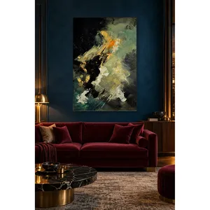 Impression sur toile abstraite « Fida Mustard and Green Splashes on Dark Sky » - Product Image 2