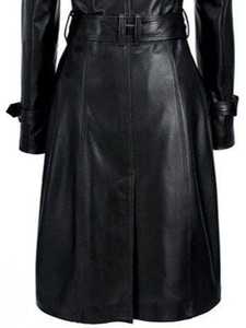 Manteau long pour femme de haute qualité, écologique, en cuir luxueux, boutons, fermeture éclair - Product Image 2