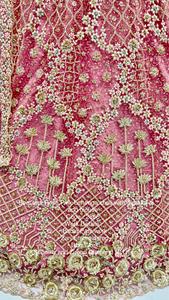 ชุด lehenga choli ตาข่ายสีชมพูกุหลาบที่สง่างามเสื้อปักลายดูปองตาสไตล์ดั้งเดิมสำหรับงานแต่งงานงานเฉลิมฉลอง