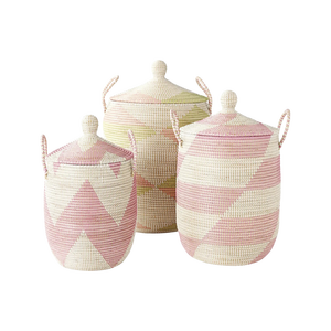 Ensemble de 3 paniers de rangement tressés en jonc de mer rustique de haute qualité, écologiques, avec poignées et couvercle, collection Printemps, couleur personnalisable pour la maison - Product Image 3