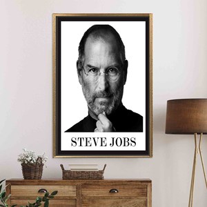 Portrait de Steve Jobs : Impression sur toile en verre trempé, décoration élégante pour le bureau, toile encadrée dorée - Product Image 1