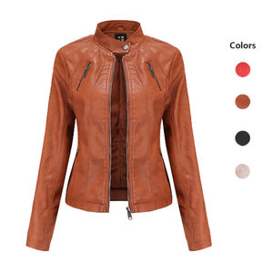 Chaqueta de Cuero con Cremallera de Manga Larga, Fabricante Personalizado al por Mayor, Venta Directa de Fábrica, Chaquetas de Cuero para Mujer - Product Image 4