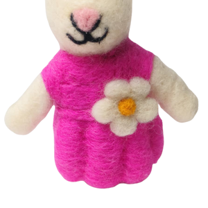 Handmade cảm thấy Bunny đồ chơi dễ thương thỏ sang trọng trong màu hồng ăn mặc với hoa 100% New Zealand Len Handmade trong Nepal - Product Image 3