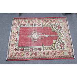 Alfombra Turca Vintage de 2.9x3.7 pies, Alfombra Pequeña, Alfombra de Lana Roja - Product Image 3