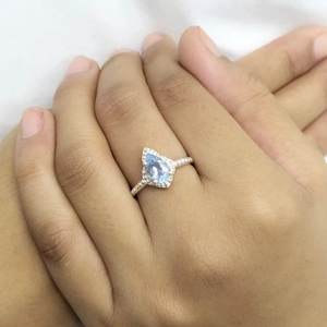 Design unique 925 argent Sterling femmes bague fine mariage fiançailles ensemble aigue-marine pierre poire coupe pour la fête en gros en vrac - Product Image 3