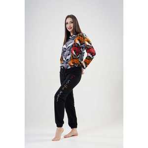 Women's Long-Sleeve Off-Shoulder <b>Pajama</b> <b>Set</b> Fleece Collar with Gathered Waist and Hem Sleepwear - Product Image 2