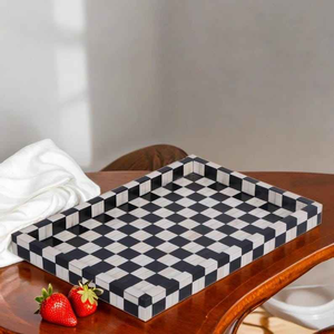 Modern Antique Handmade Kitchen Serving Tray India Bone Inlay Decorative Wood Tray - Product Image 2