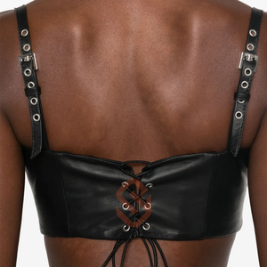 Haut court en cuir de Crocodile noir pour dames gothique Reptile imprimé élégant sangle réglable en cuir de Crocodile exotique haut court - Product Image 4