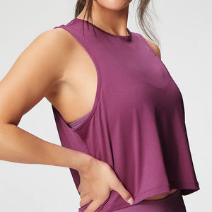 Top corto ajustado de alta calidad para mujer, Camiseta deportiva de algodón de manga corta de tela genuina, camisetas sin mangas altas lisas para mujer - Product Image 6