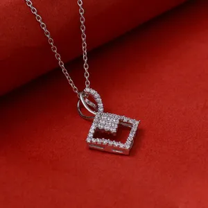 Collier Pendentif Cadenas en Argent 925 Plaqué Rhodium avec Pierres de Zircon Style Bohème Chaîne Maille Forçat Certifié Unisexe Usage Quotidien Art Palace - Product Image 1