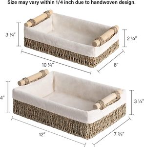 ตะกร้าหญ้าทะเลสานด้วยมือแบบกำหนดเองที่มีด้ามจับไม้เหมาะสำหรับการจัดเก็บถังในห้องน้ำการจัดระเบียบกระดาษชำระตะกร้าเก็บของ - Product Image 6