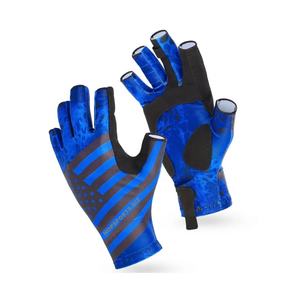 Guantes de Pesca de Medio Dedo Azules con Estampado por Sublimación - Unisex para Todas las Estaciones - Cierre de Gancho y Bucle - Antideslizantes - Product Image 1