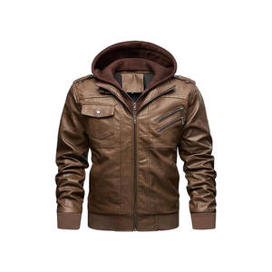 Veste en cuir pour homme, veste en cuir à fermeture éclair tendance pour homme - Product Image 3