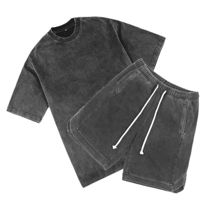 Wholesale Supplier Summer Latest T-Shorts & Shorts Breathable Cotton Shorts T-Shirts Custom Logo Printed Acid Washed <b>Sets</b> - Product Image 5