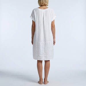 Túnica Corta de Manga Corta con Botones y Bolsillos en 100% Lino - Product Image 3