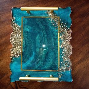 Plateau de service en résine artistique, design artisanal unique, couleur personnalisable, logo, MOQ de 100 pièces pour les fêtes, les célébrations, les idées de cadeaux - Product Image 2