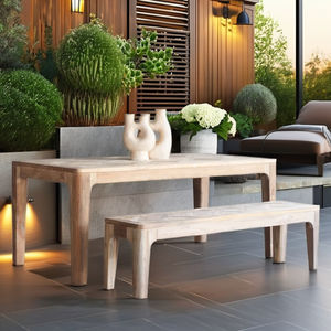 Table de salle à manger en teck de 200cm au design unique avec bords arrondis pour le salon des espaces de restaurant en plein air - Product Image 6