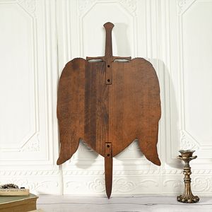 세인트 마이클 나무 방패와 검 벽 조각, 수호 천사 손으로 조각한 나무 장식, 엑소시즘 벽 장식 - Product Image 4