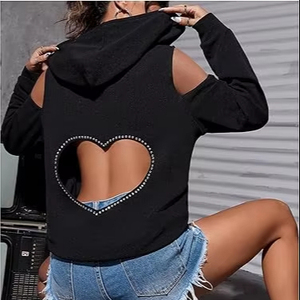 เสื้อฮู้ดแขนยาวแบบสวมหัวมีฮู้ดแขนยาวแบบลำลองมีเชือกรูดสำหรับผู้หญิงโอเวอร์ไซส์ - Product Image 1