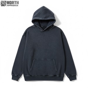 Hoodi délavé vintage pour homme-Mélange de coton surdimensionné avec finition en détresse unique et sweats à capuche avec poche avant Sweats à capuche pour hommes - Product Image 1
