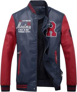 Chaqueta de piel sintética con soporte Vintage para hombre, chaqueta de PU para motocicleta, abrigo informal de béisbol con cuello levantado, abrigo ajustado - Product Image 3