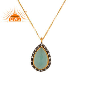 Diseñador Aqua Calcedonia colgante hecho a mano 18K chapado en oro 925 Collar de plata Joyería Al por mayor colección clásica - Product Image 3