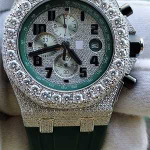 นาฬิกาหรูสำหรับผู้ชายนาฬิกาควอตซ์แบรนด์ดังสีเขียวนาฬิกาแฟชั่นฮิปฮอปเพชรโมอิสซาไนท์พร้อมโลโก้ที่กำหนดเอง - Product Image 6