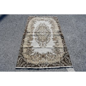 Tapis en laine marron beige classique 3.9x6.9 pieds tapis turcs faits à la main Design patchwork rectangulaire pour salon chambre couloir 4m Latex - Product Image 1