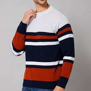 Block Stripe Knit Jumper Azul marino Naranja Blanco Casual Streetwear Pullover Calidad superior Hecho Suéteres de manga larga para hombres - Product Image 2