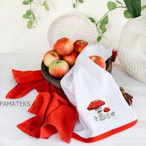 Listo Stock Bajo MOQ Alta calidad Precio barato Waffle Terry Weave 100 Algodón Bordado Toallas de cocina 2 piezas en conjunto Oeko Tex - Product Image 1