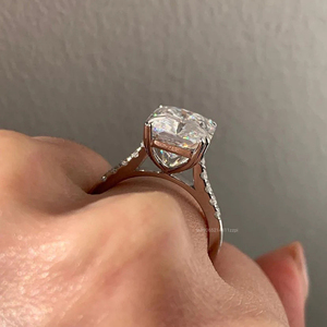 5 Carat Elongated Radiant Cut <b>Moissanite</b> Engagement <b>Ring</b> Custom Gold Bridal Gemstone <b>Ring</b> with Crushed Ice Sparkle Hidden Halo - Product Image 4