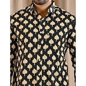 Chemise décontractée noire 100 % coton imprimée avec col mandarin, manches longues, tissu popeline, style smart décontracté, respirante et tendance - Product Image 2