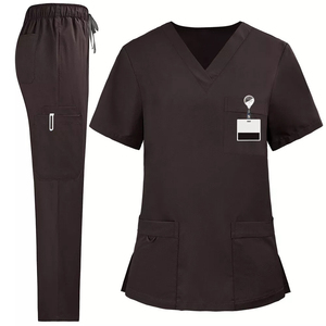 OEM/ODM Conjunto de uniformes médicos de enfermería Cómodos uniformes médicos elásticos con bolsillos Uniformes de enfermera unisex, conjunto de pantalones y Top con cuello en V - Product Image 3