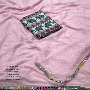 Última Georgette exclusiva de moda con Sari de encaje de trabajo de espejo compras en línea India al precio más bajo - Product Image 1