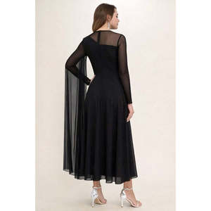 Vestido largo de tul con cuello semi-alto y manga larga para mujer, 33664 - Product Image 2