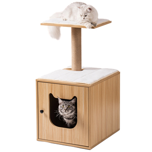 Caja de arena para gatos más vendida, casa de madera para gatos, muebles de baño ocultos para gatos con poste rascador hecho en Vietnam - Product Image 5