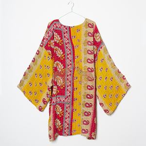 Cotton Hand Block Print Vintage Kantha Kimono Jacket Bathrobe Boho Handmade Kimono Jacket - Product Image 3