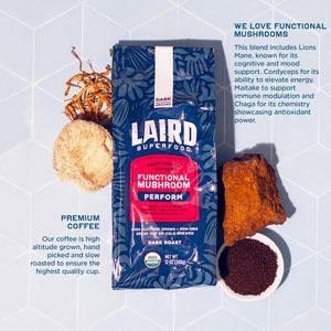 Café Tostado Oscuro Peruano Laird Superfood con Hongos Funcionales, Granos de Café Molidos Peruanos Certificados Orgánicos, 12 oz. Bolsa - Product Image 3