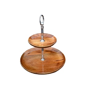 ราคาโรงงานออกแบบอย่างดีไม้ไผ่ 2 ชั้นถ้วยเค้กเค้กโลหะอลูมิเนียมหล่อขาตั้งสีน้ําตาลและสีเงินสําหรับงานปาร์ตี้ - Product Image 1