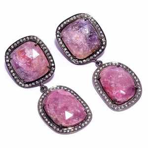 Joyería de mujer, Natural cojín de Rubí, corte de piedras preciosas, ajuste de punta, rodio negro, Plata de Ley 925, CZ, pendientes Micro pavimentados para mujer - Product Image 3