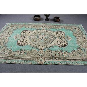 Alfombra clásica de lana verde Beige de 5,2x8,9 pies Vintage turco área grande rectángulo Patchwork diseño abstracto látex para uso en pasillo - Product Image 3