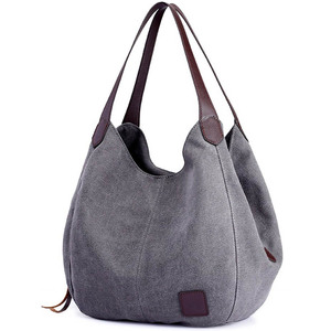 Luxury Vintage Women's Cowhide PU <b>Canvas</b> <b>Handbags</b> Unisex Genuine Cowhide PU <b>Canvas</b> Hand Bags with Zipper Closure and Two Straps - Product Image 2