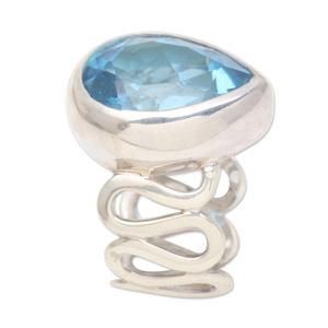Precio de fábrica Plata de Ley 925 Anillo de declaración minimalista Facetado en forma de pera Topacio azul Fiestas de moda únicas Cristianas - Product Image 3