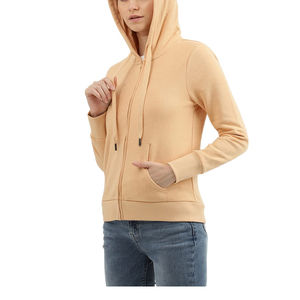 Vente en gros de vêtements de jogging d'hiver décontractés à manches longues avec logo personnalisé/sweats à capuche zippés en tissu polyester pour femmes - Product Image 5